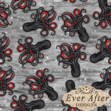 *BACK ORDER* Ever After Designs - Red Octopus on Grey