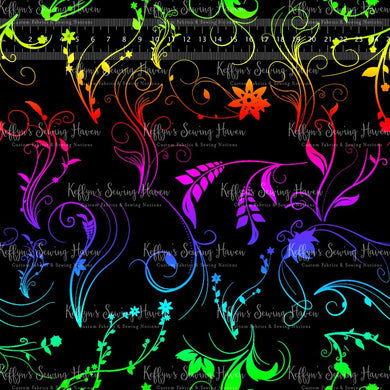 Rainbow Midnight Flowers Cotton Lycra 280gsm