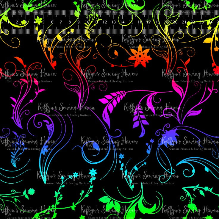 Rainbow Midnight Flowers Cotton Lycra 280gsm