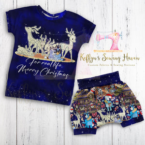 *BACK ORDER* Blue Dog Xmas Reindeer CHILD Panels