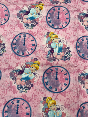 DESTASH Disney Cinderlla Clocks Pink Cotton Woven 50cm