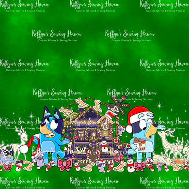 *BACK ORDER* Blue Dog Xmas SINGLE Border (1 Meter) Panel Green