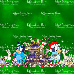 *BACK ORDER* Blue Dog Xmas SINGLE Border (1 Meter) Panel Green