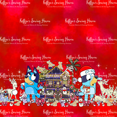 *BACK ORDER* Blue Dog Xmas Double Border Red