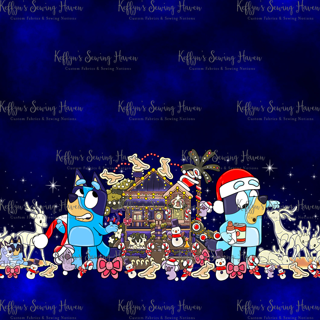 *BACK ORDER* Blue Dog Xmas DOUBLE Border (1 Meter) Panel Navy