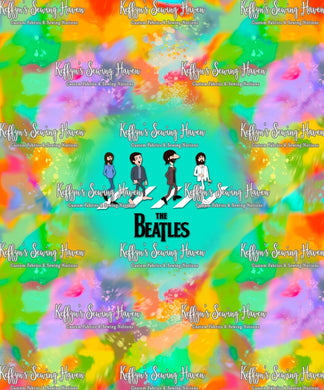 Beatles Caricatures 'Walk' Turqouise ADULT Panel Cotton Lycra 240gsm
