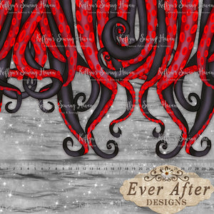 *BACK ORDER* Ever After Designs - Red Octopus Tentacle Single Border (1 Meter) Panel