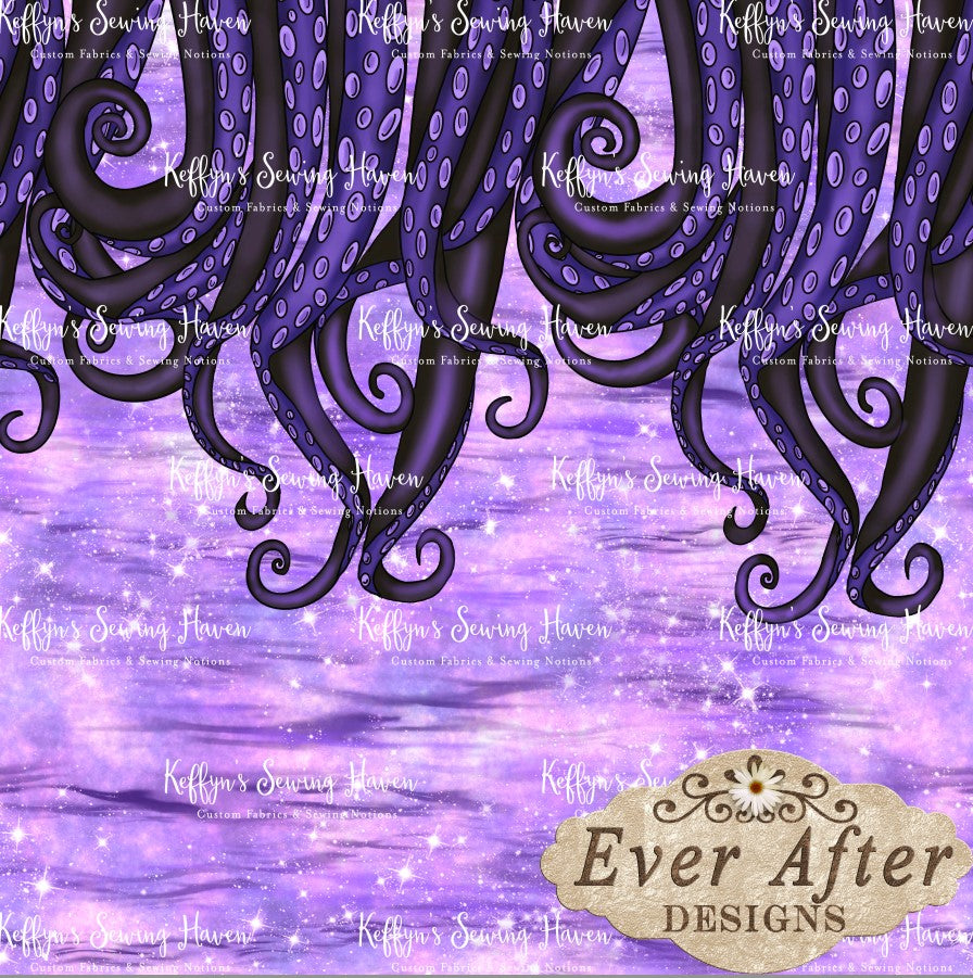 *BACK ORDER* Ever After Designs - Purple Octopus Tentacle Single Border (1 Meter) Panel
